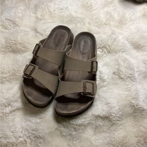 Amazon Women's Taupe Double-Buckle Slide Sandals